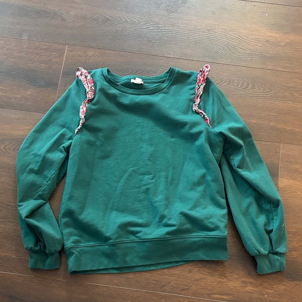 J. Crew Green Sweater with Floral Details